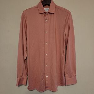 Mizzen+Main Large Tall Shirt Nylon Polyester Spandex Check Coral Salmon